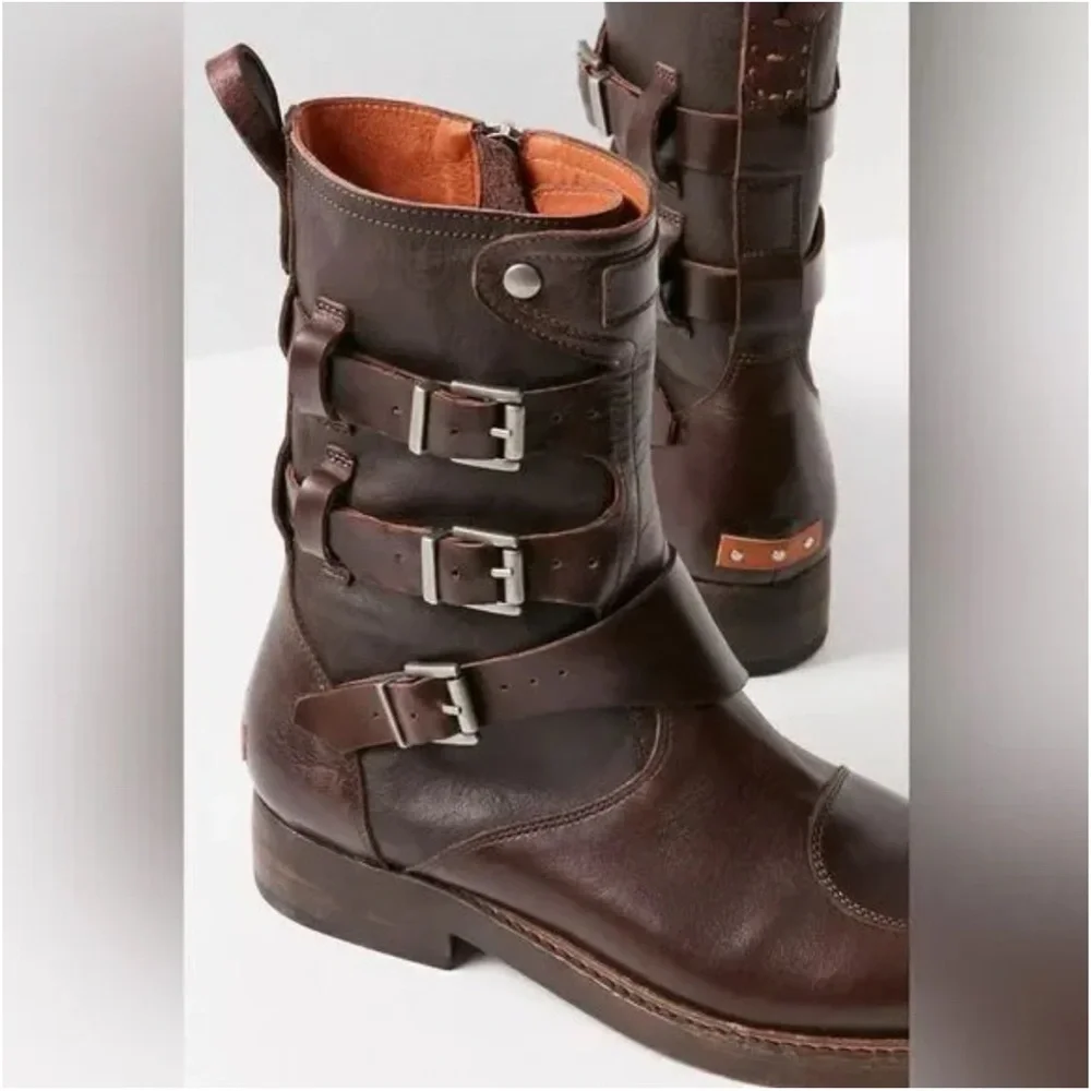 We The Free Dark Brown Buckle Combat Boots - Picture 5 of 11